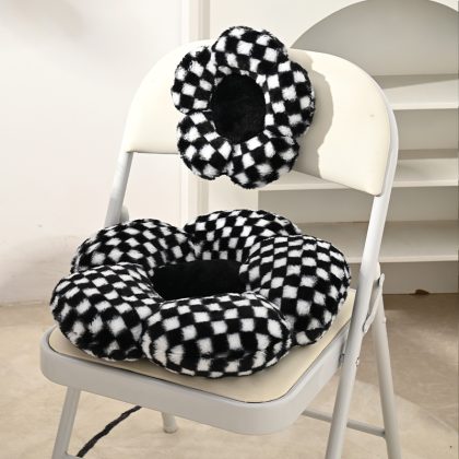 Soft Black Plaid Flower Pillow Sofa Cushion Set